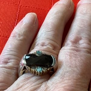 TOPAZ & BLUE ZIRCON SS RING, SIZE 7, STAMPED